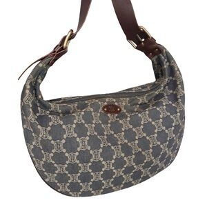 Celine Blue and Cream Patterned Shoulder Bag